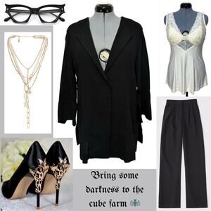 Wynne Layers Crepe Snap 3/4 Sleeve Lagenlook Blazer Soft Goth  Sz: L -NWOT